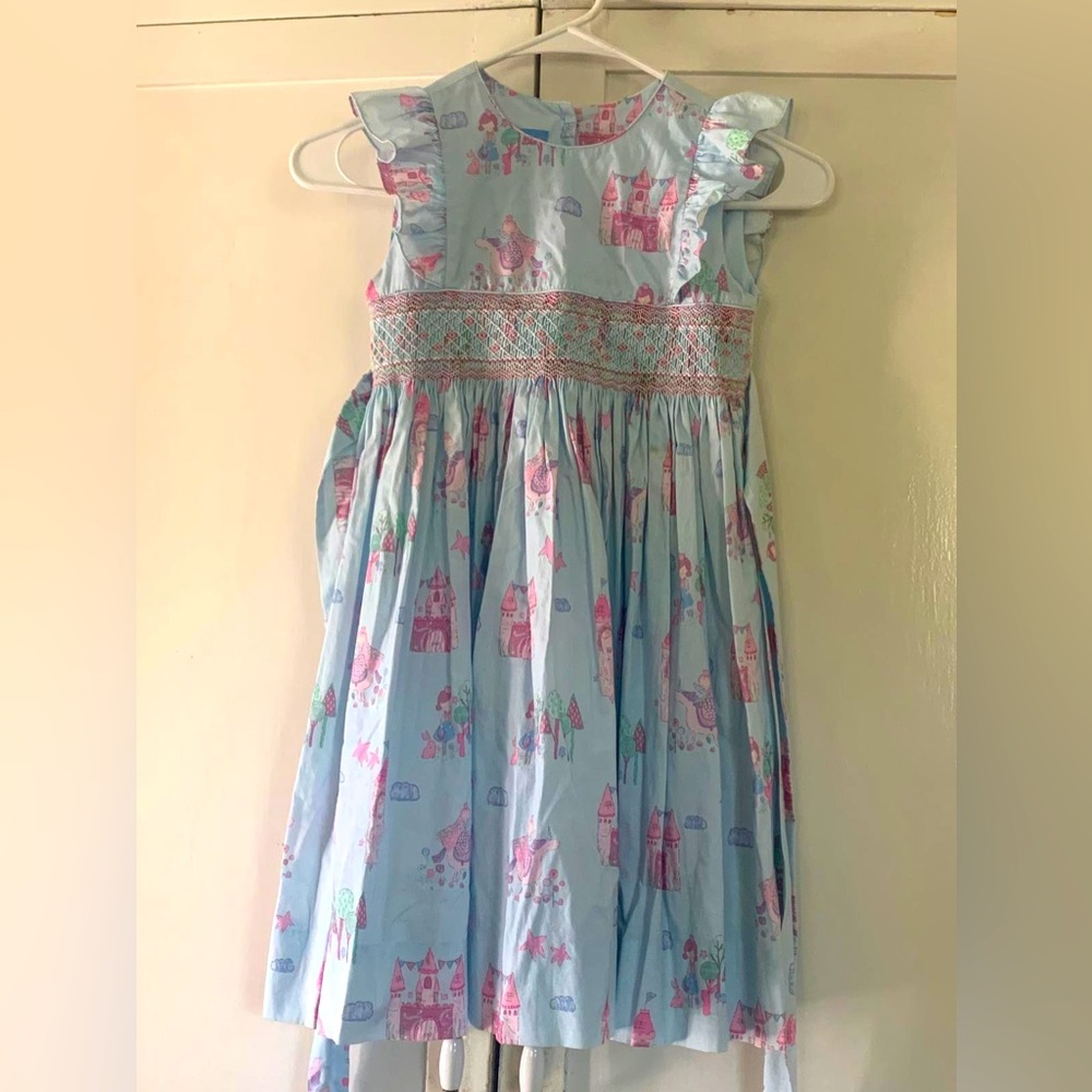 Blue Castle Print Kids Dress